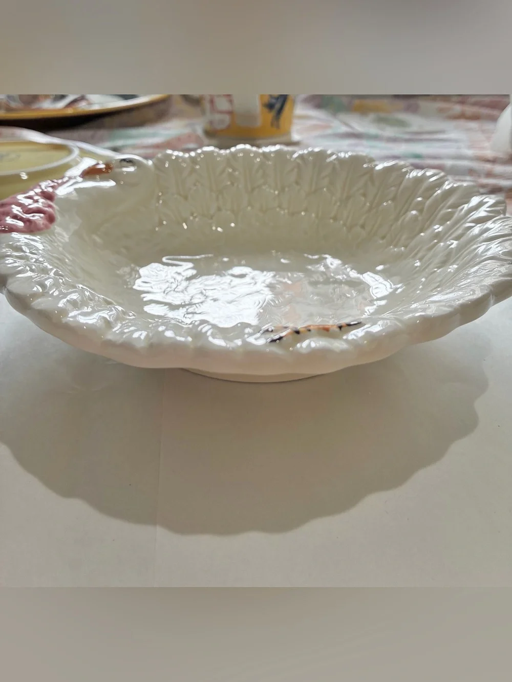 Turkey Serving Bowl, Embossed, Scalloped Edge and Handpainted. 1970s Japan. EC
